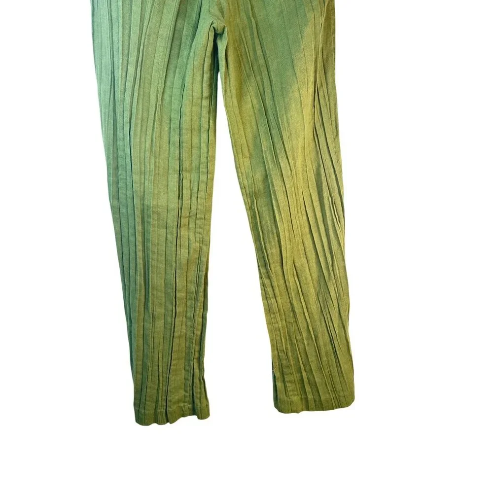 2/$30 ZARA Size Small Linen-Blend Crease Effect Pants Green Elastic Waist
